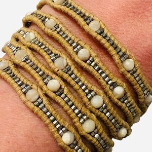 Chan Luu 925 Sterling Silver Stamped Beaded Leather Five Wrap Bracelet